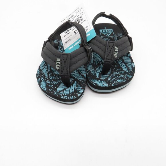 Reef Little Ahi Kids Sandals Size 3 Aquifer Palm Black Blue NEW - Picture 1 of 5